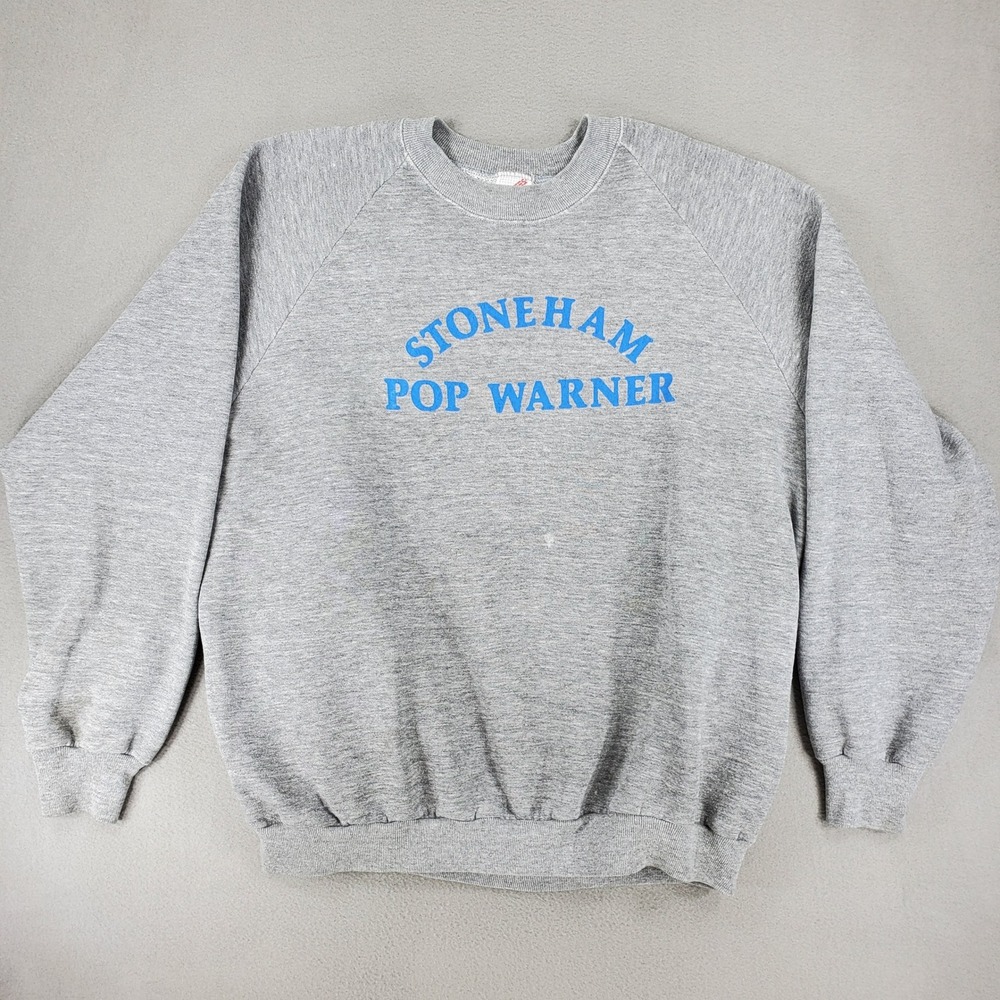 Jerzees Sweatshirt Mens XXL Gray Vintage Stoneham Pop Warner Raglan USA Made
